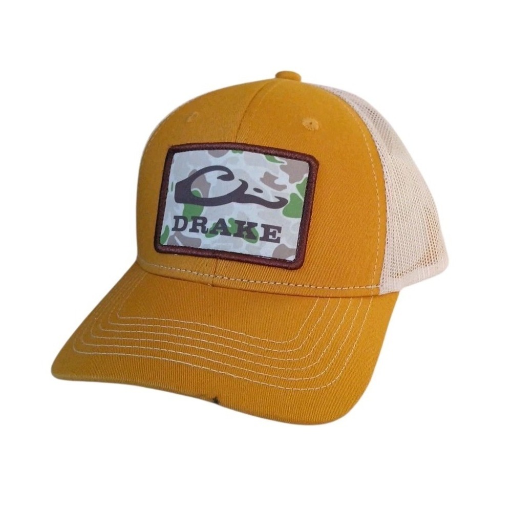 Drake Old School Patch Mesh Back Hat Carbon Orange Camo Patch